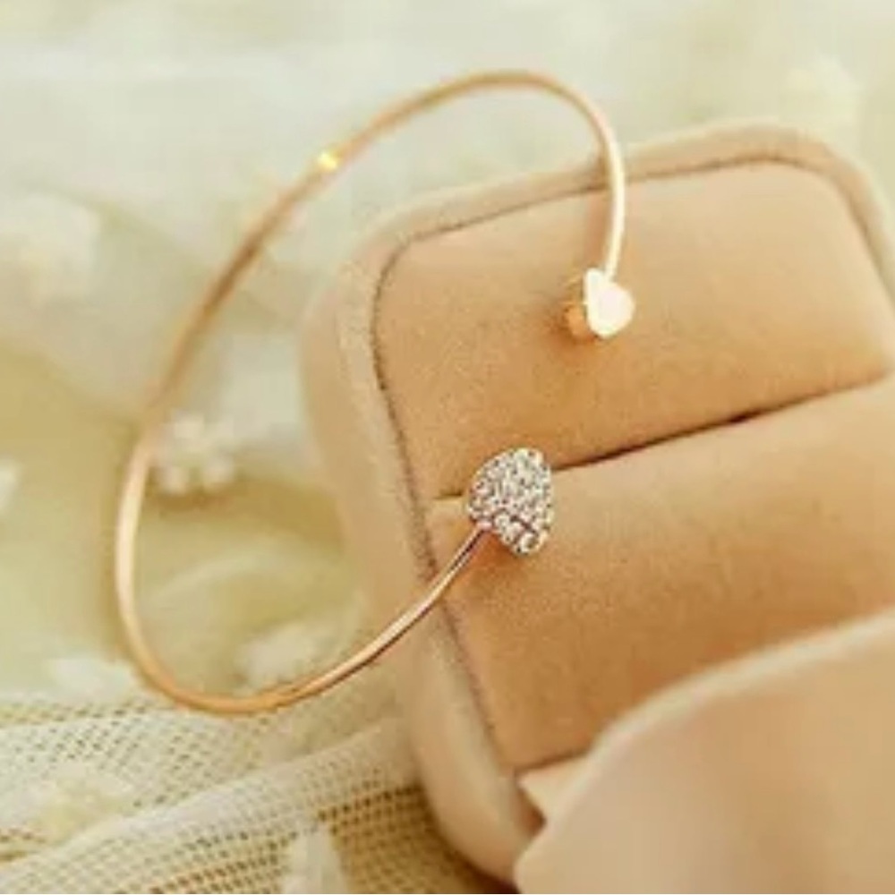 Gold Tone Open Heart Cuff Bracelet Pave Zirconia NWT